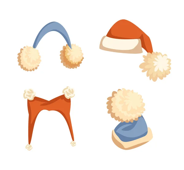 Sombrero de Santa con pompones y orejeras Vector aislado — Vector de stock
