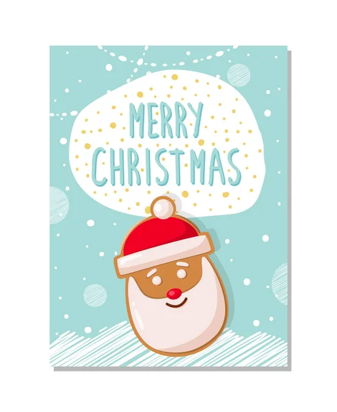 Merry Christmas Greeting Card, Gingerbread Santa — Stock Vector