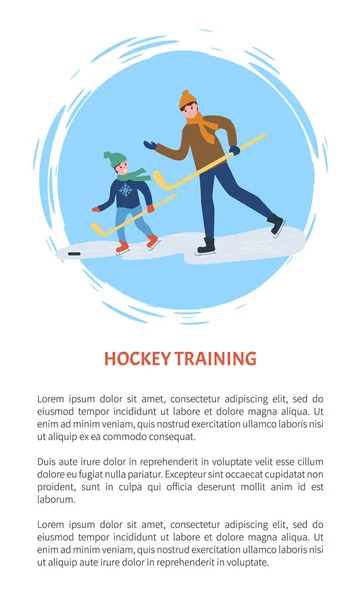 Affiche du père et du fils d'entraînement de hockey avec texte — Image vectorielle