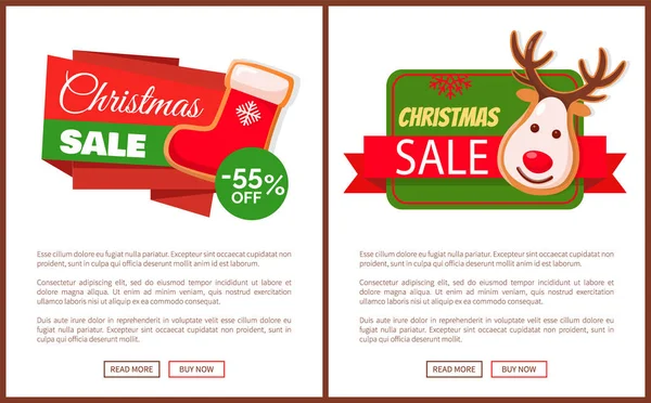Christmas Sale Etykieta Santa skarpetki, Pierniki Jeleń — Wektor stockowy