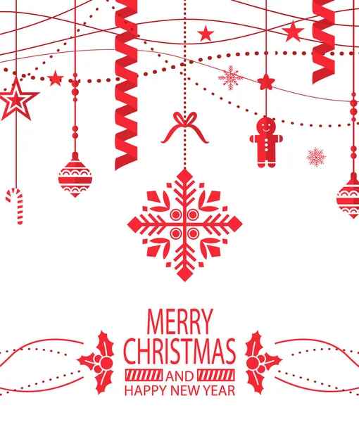 Merry Christmas and Happy New Year Greeting Poster — Stock Vector