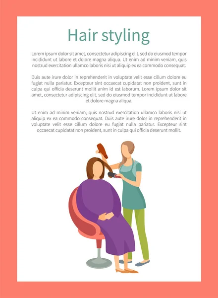 Saç şekillendirme Poster kadın oturma ve Kuaför — Stok Vektör