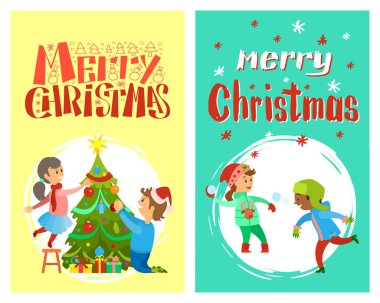 Kartopu oynayan çocukların Noel tatili