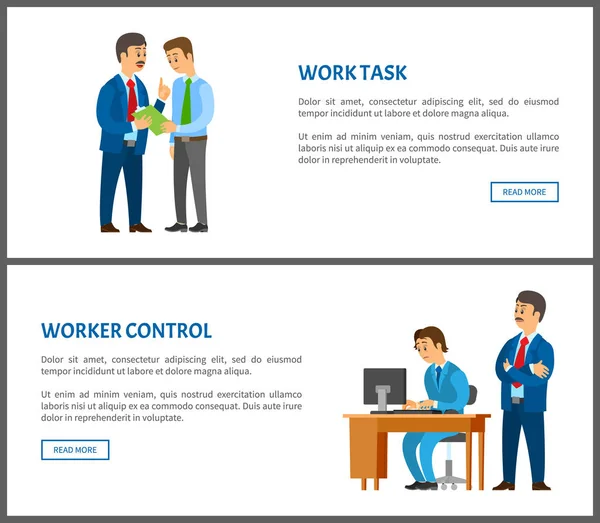 Work task and worker control boss give instruction — Stock Vector