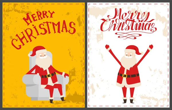 Postales de Navidad, Papá Noel sentado en el sillón — Archivo Imágenes Vectoriales