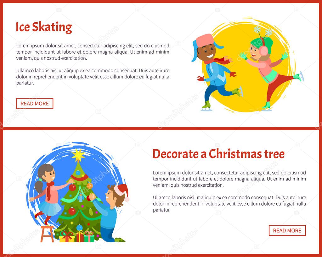 Ice Skating and Decorate Christmas Tree Posters