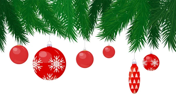 Безделушки и игрушки висящие на рождественской елке — стоковый вектор