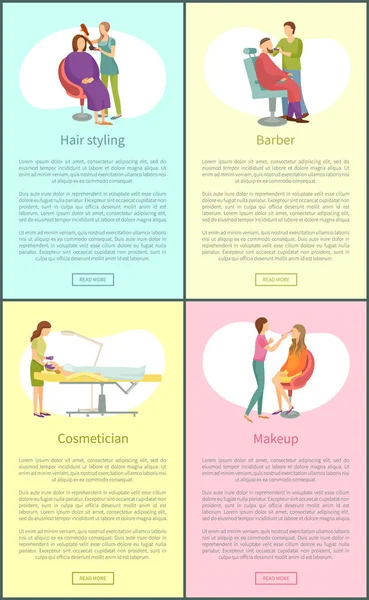 Procedimientos de peinado del cabello Posters Set de texto Vector — Vector de stock