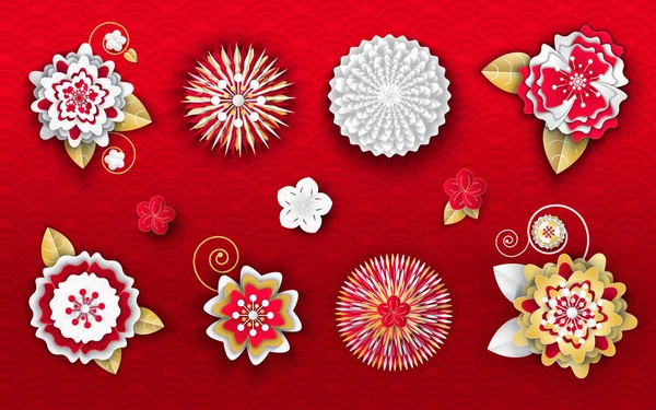 Blumen-Origami-Dekoration für das chinesische Neujahr — Stockvektor