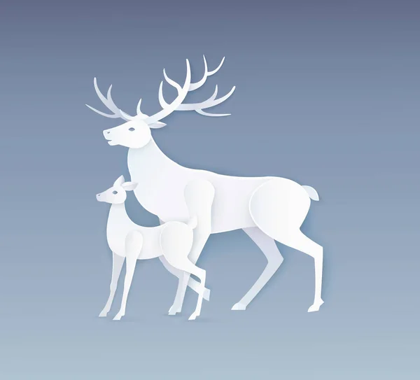 灰色向量上的全侧视图鹿和胎儿 — 图库矢量图片