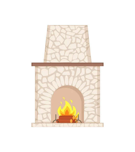 Chimenea con chimenea larga pavimentada en icono de piedra — Vector de stock