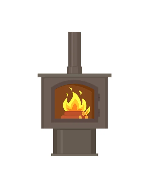 Chimenea con fuego ardiendo en el interior con tubo de tubo — Vector de stock