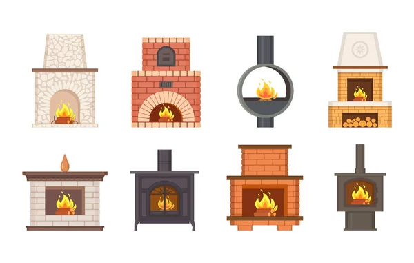 Fireplaces with Shelves and Different Pavement — Stock Vector