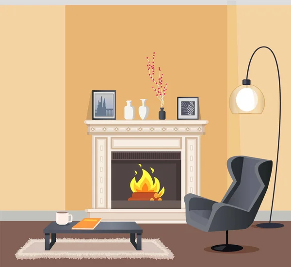 Room in Corporeal Color with Fireplace Vector — Stock Vector