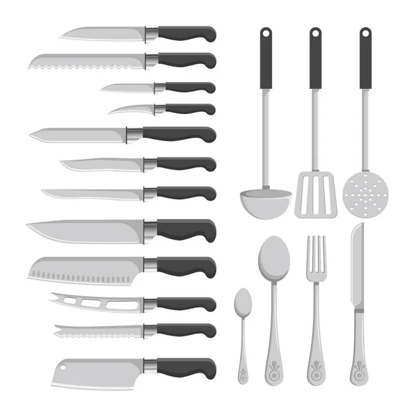 Ensemble de couteaux et cuillères à spatule pour couverts de cuisine — Image vectorielle