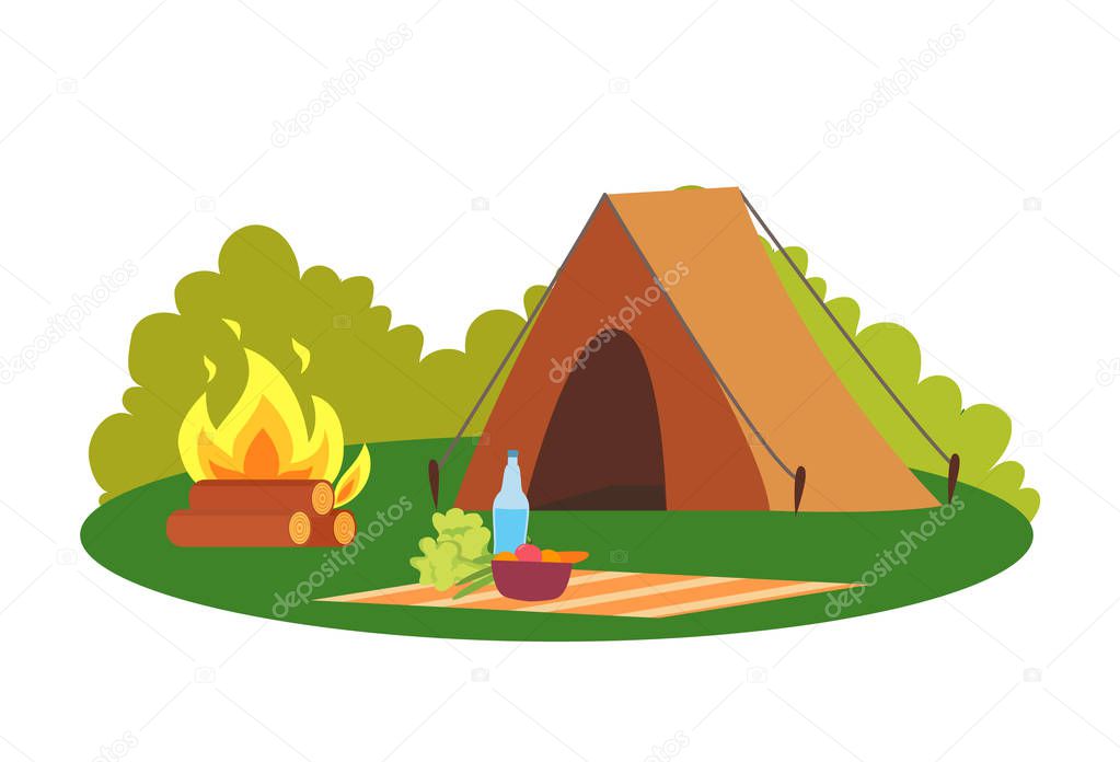 Camping Place Nature Environment Tent and Bonfire