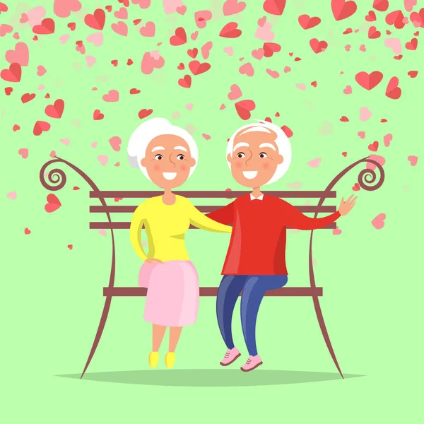 Elderly Man Hugging Woman Sitting on Bench Vector