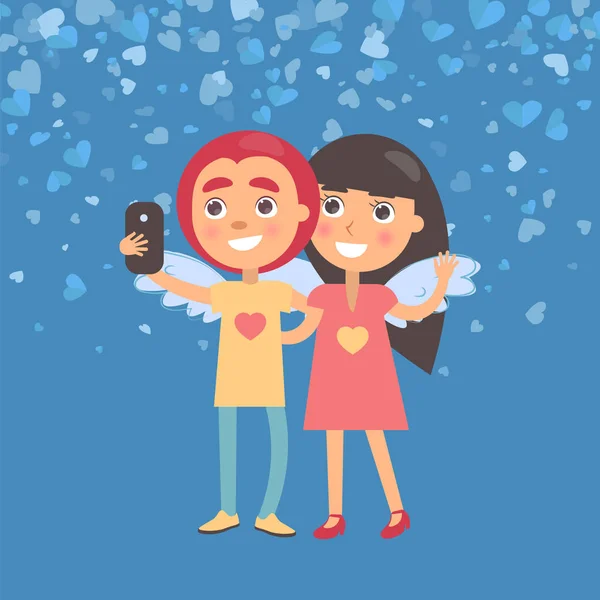 Novia y novio haciendo selfie vector — Vector de stock