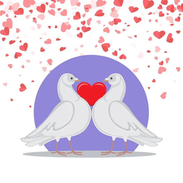 Tarjeta de felicitación de San Valentín Palomas Amor Símbolos del corazón — Vector de stock