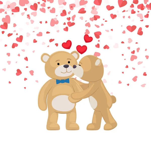 Teddy Girl Kissing and Hugging Boy Postcard Vector — Stock Vector