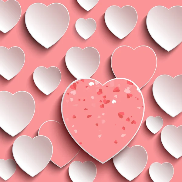 Cartão de saudação com corações 3D Valentine Day Vector — Vetor de Stock