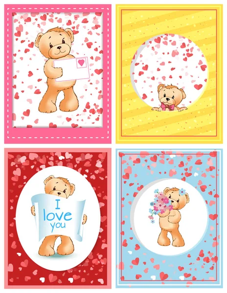 Niedźwiedź Pluszowa zabawka z Love Letter Walentynki wakacje — Wektor stockowy
