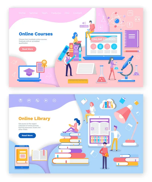 Online-bibliotek och kurser för studerande — Stock vektor