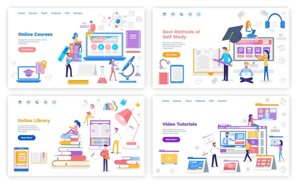 Mejores Métodos de Autoestudio Conjunto de Sitios Web Info — Archivo Imágenes Vectoriales