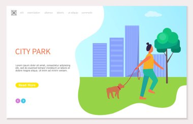 Köpek Şehir Parkı vektör ile oldukça yürüyen kız