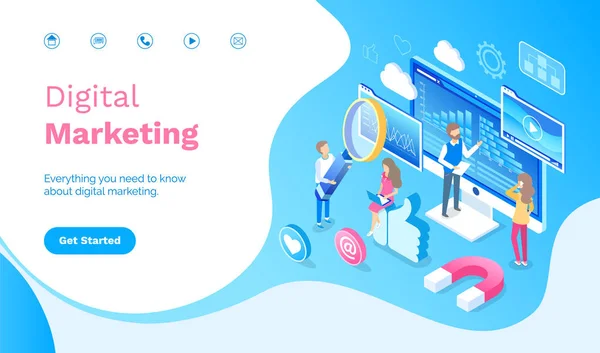 Digitale Marketing mensen werken met Infographics — Stockvector
