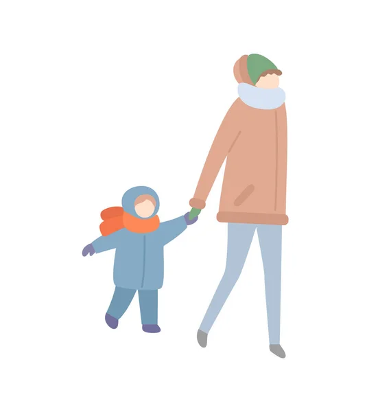 Madre caminando con el niño sosteniendo la mano del niño — Archivo Imágenes Vectoriales