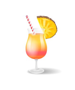 Ananas vektör çizim ile kokteyl cam