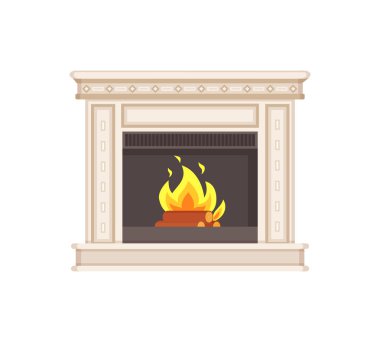 Şömine ile klasik süsler ve sütunları simgesi