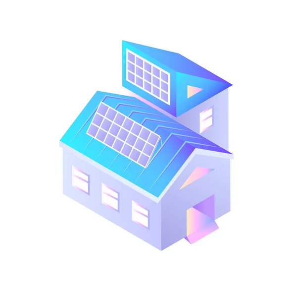 Gebäude mit installierten Solarbatterien isoliert — Stockvektor
