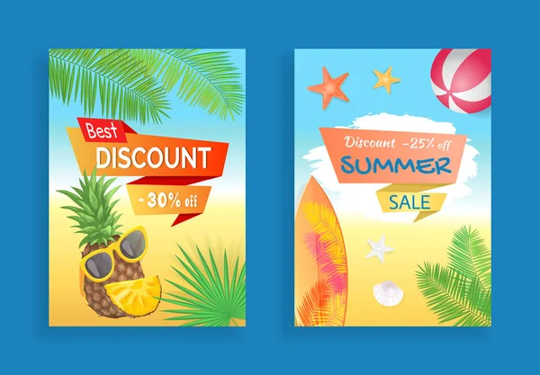 Beste korting zomer verkoop instellen vectorillustratie — Stockvector