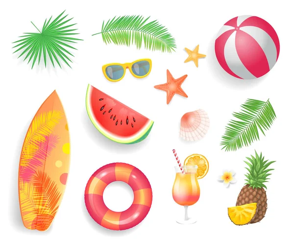 Itens tropicais de verão Ícones Ilustração vetorial —  Vetores de Stock