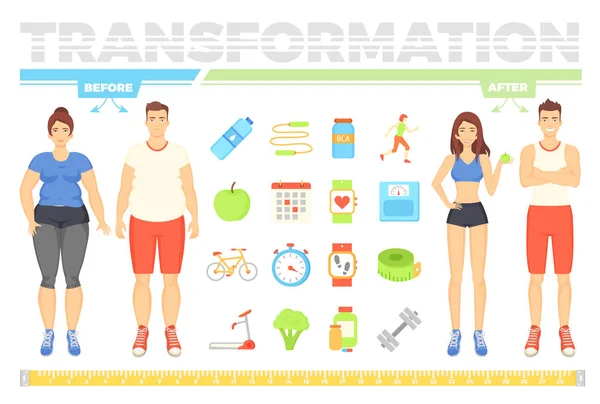 Transformation des personnes avant et après vecteur — Image vectorielle