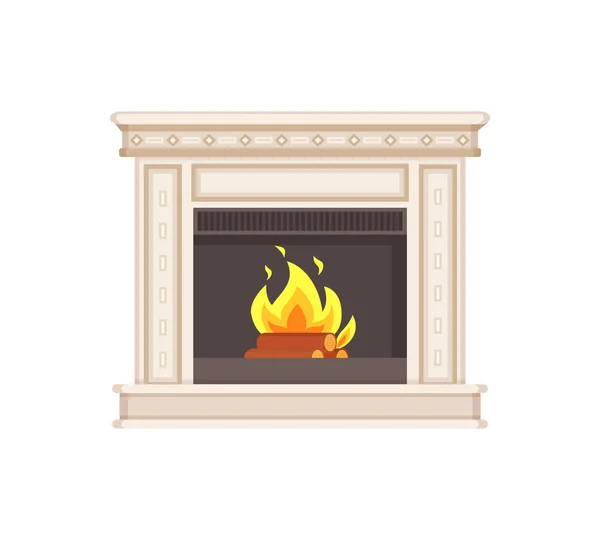 Chimenea con adornos clásicos e ícono de columnas — Vector de stock