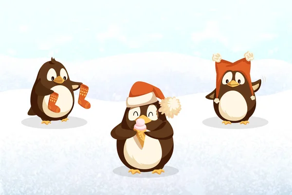 Penguins Hipster Animals with Santa Stockings, Hat