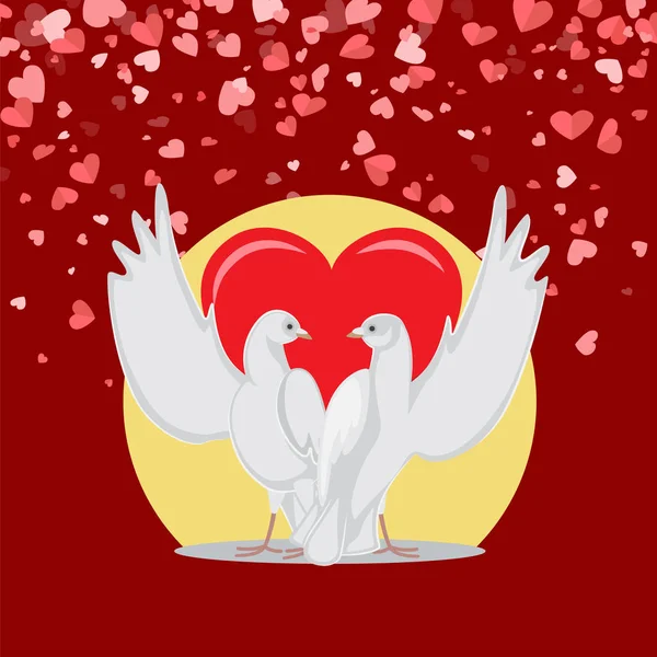 Abrazando palomas con alas elevadas, Valentine Vector — Vector de stock