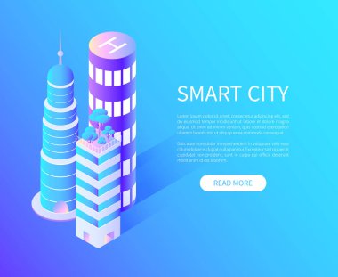 Helikopter iniş ile akıllı şehir gökdelenler