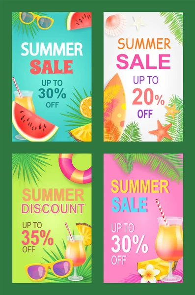 Verão Venda Cartazes Set Oferta Vector Ilustração —  Vetores de Stock