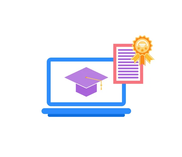 Laptop with Academic Cap, Education Reward Vector — Stock Vector