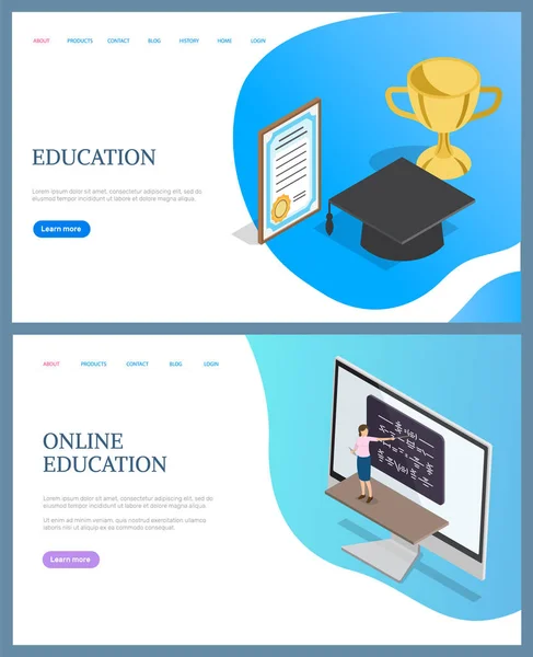 Online utbildning, belöningar av examen vektor — Stock vektor