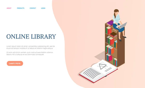 Biblioteca en línea Página de Internet, Libros y Libros de Texto — Archivo Imágenes Vectoriales