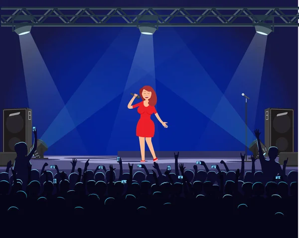 Lány énekel a színpadon, rajongók, felvétel vektoros Térkép — Stock Vector