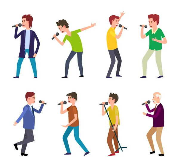 Manliga musiker, Man sjunger låtar folk dans — Stock vektor