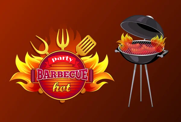 Illustrazione del vettore del manifesto caldo del barbecue del barbecue del partito — Vettoriale Stock