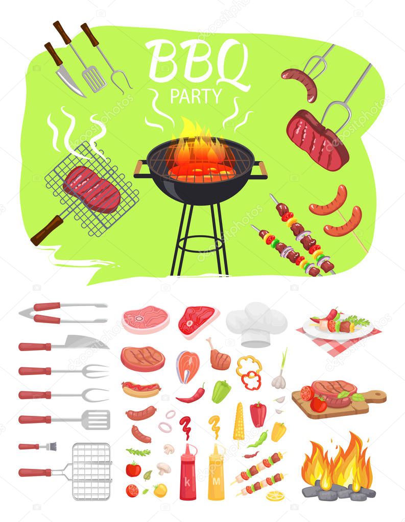 BBQ Party Poster Barbeque Vector Illustration