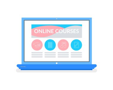 Online ders Laptop ile sayfa ve işaretleri simgesi